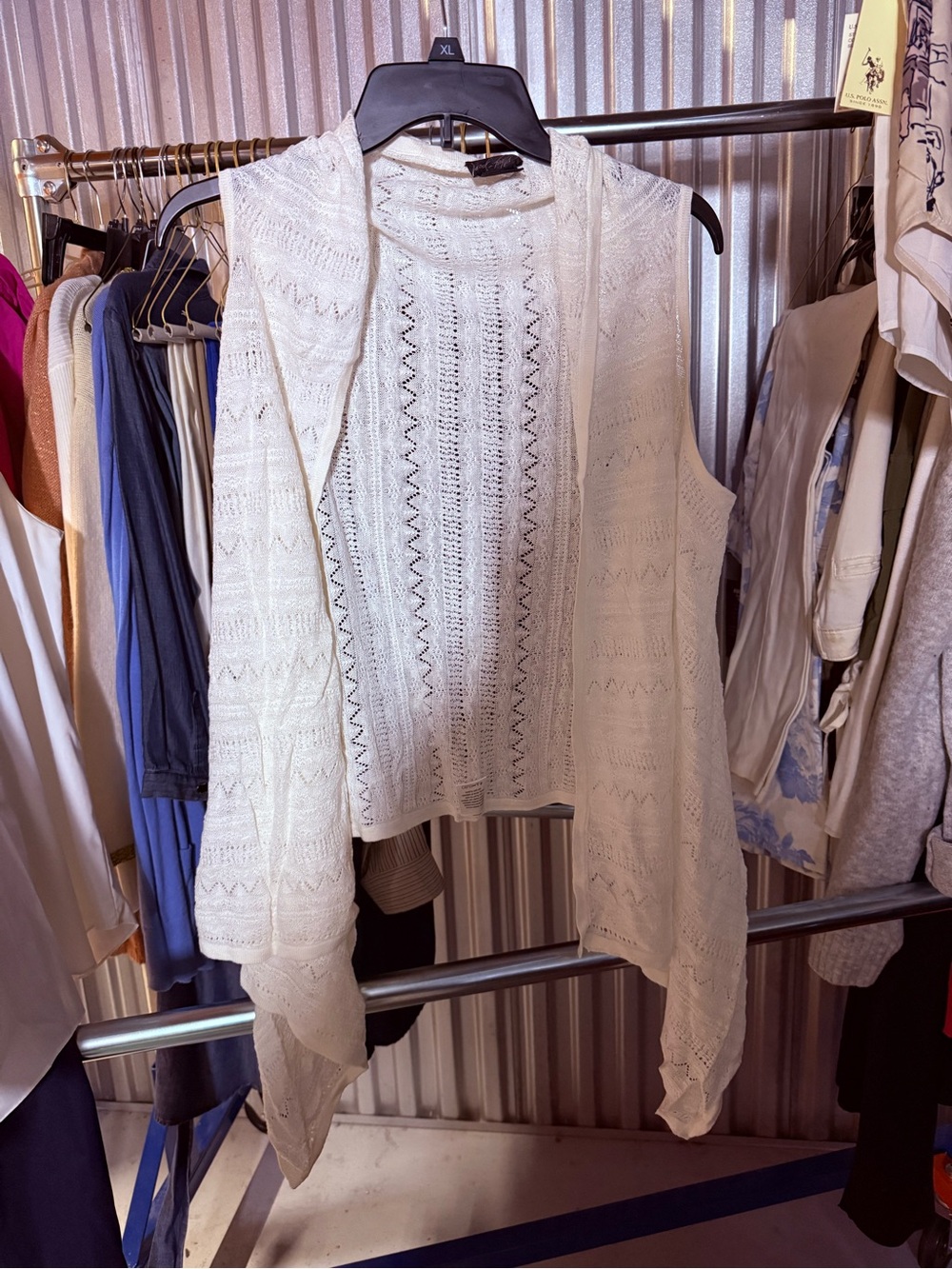 Lord & Taylor Cream Open-Knit Sleeveless Draped Vest